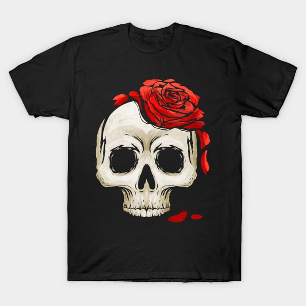 Skull with Rose Creepy but Funny Halloween T-Shirt by SinBle